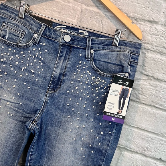 NWT Seven7 Size 16 Mid Rise Skinny Starling  Pearl Jeans Fashion Novelty Denim - Picture 5 of 10